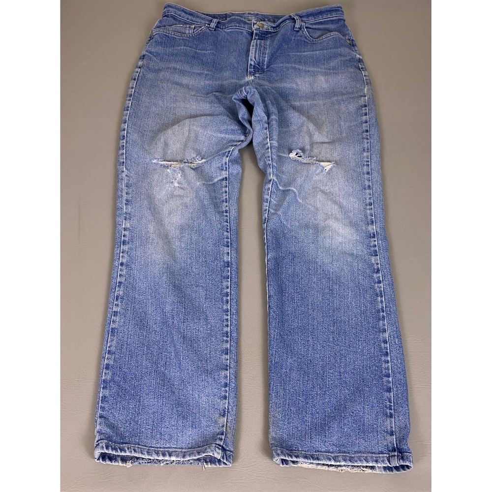 Riders by Lee Jeans Women's 18 M Blue Distressed Straight Leg Medium Wash Denim